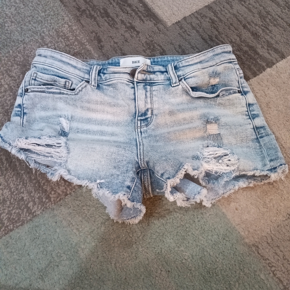 BKE Light Blue Ripped Jean Shorts